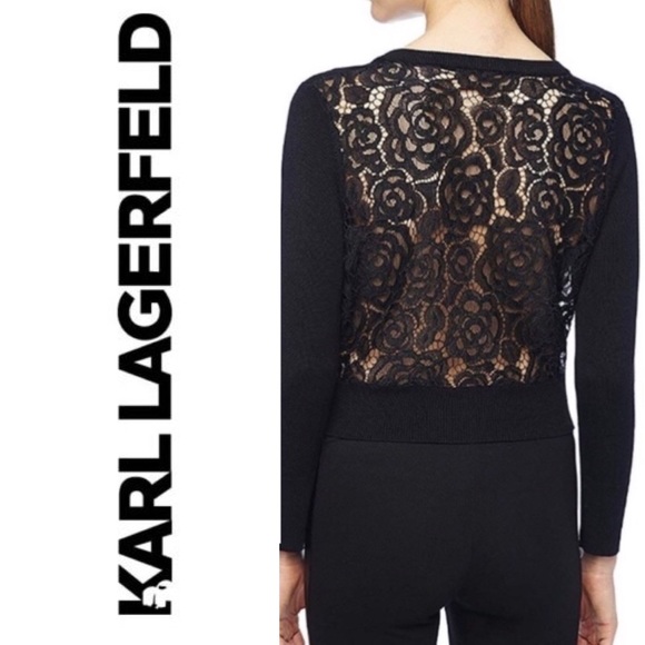 Karl Lagerfeld Sweaters - Karl Lagerfeld Lace Panel Cardigan Black